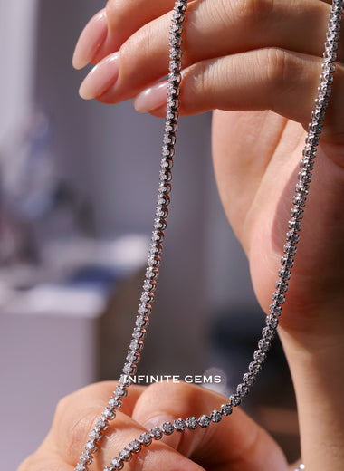 Round Lab Diamond Tennis Necklace - Buttercup Setting - Infinite Gems Limited