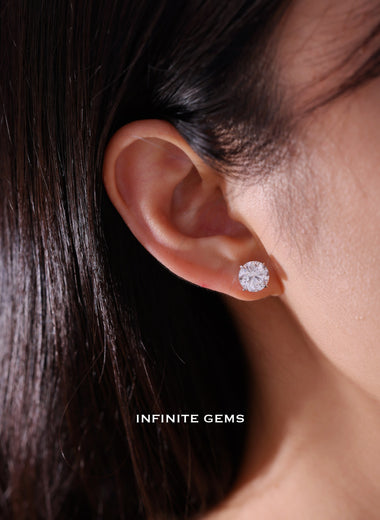 Round Shape Stud Earrings - 4 Prongs Martini Setting - Infinite Gems Limited