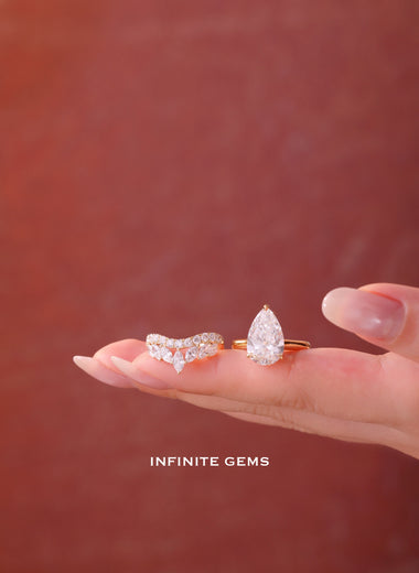 Marquise and round lab grown diamond chevron wedding band in pavé setting — Infinite Gems Limited