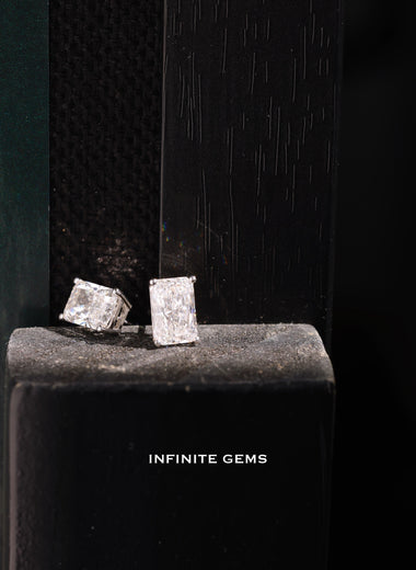 Radiant Shape Lab Grown Diamond Stud Earrings - 4-Prong Setting - Infinite Gems Limited