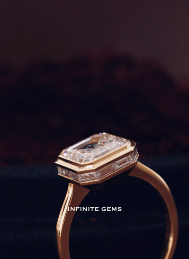 Asscher Cut Lab Diamond Solitaire Ring - Bezel Setting - Infinite Gems Limited