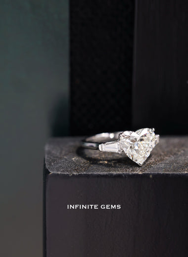 Heart Shape Ring - Tapered Baguette 3 Stone Setting - Infinite Gems Limited