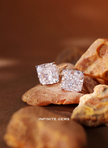 Cushion Shape Stud Earrings - 4 Prong Basket Setting - Infinite Gems Limited