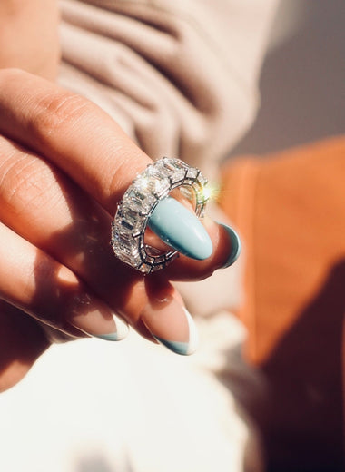Emerald Shape Eternity Ring - Full Eternity Basket Setting - Infinite Gems Limited