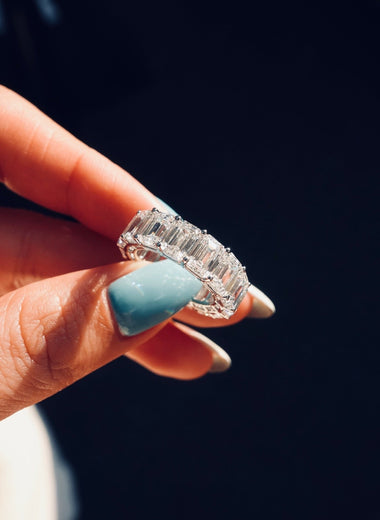 Emerald Shape Eternity Ring - Full Eternity Basket Setting - Infinite Gems Limited