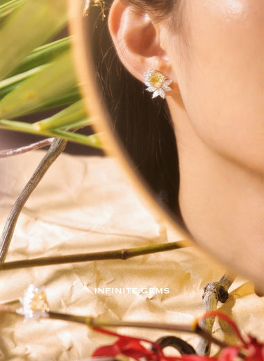 Fancy Yellow Halo Cluster Earrings Setting - Infinite Gems Limited