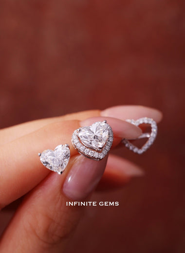 Heart Shape Detachable Halo Earrings - Infinite Gems Limited
