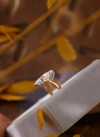 Marquise Lab Diamond Solitaire Ring - Low Setting with Hidden Halo - Infinite Gems Limited