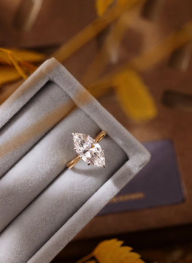 Marquise Lab Diamond Solitaire Ring - Low Setting with Hidden Halo - Infinite Gems Limited