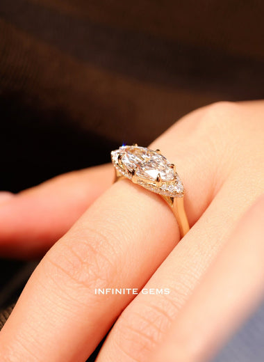 Marquise Shape East West Ring - Hidden and Underneath Halo Setting - Infinite Gems Limited