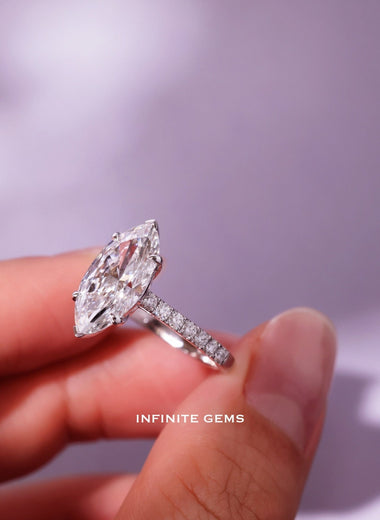 Marquise Shape Ring - Half Pavé Setting - Infinite Gems Limited