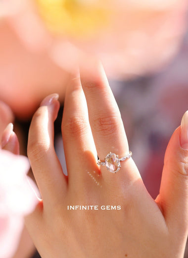 Oval Rose Cut Lab Diamond Solitaire Ring - Low Setting - Infinite Gems Limited