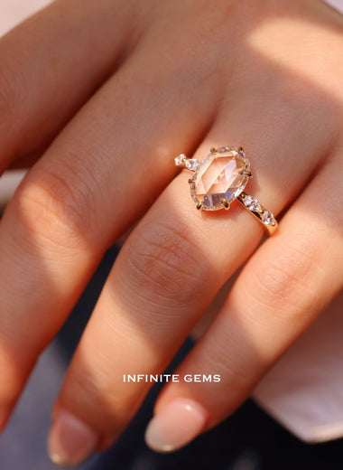 Oval Rose Cut Lab Diamond Solitaire Ring - Low Setting - Infinite Gems Limited
