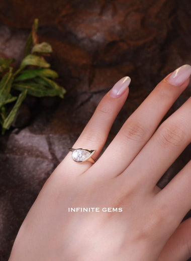 Pear Shape Ring - Plain Band with Tilted Bezel Setting - Infinite Gems Limited