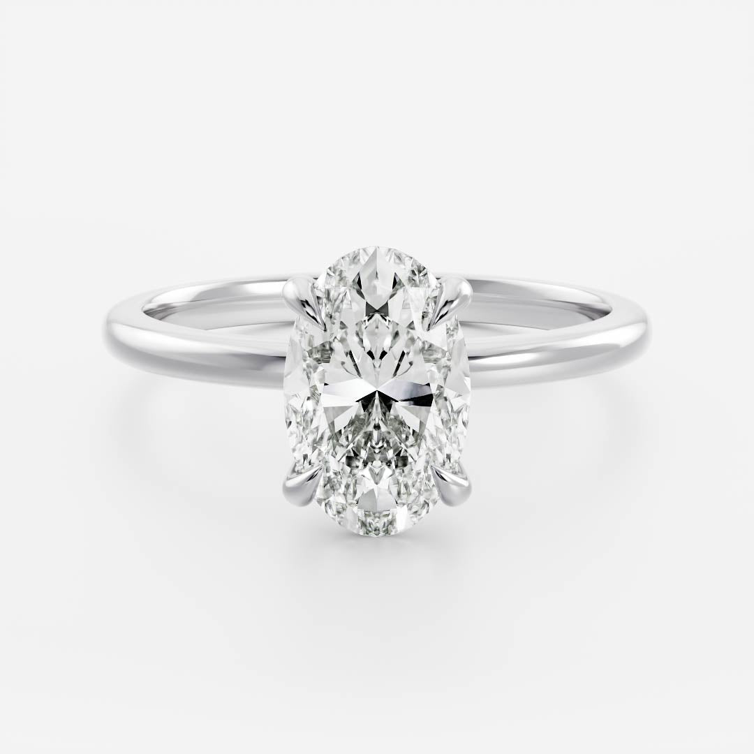 Near-colourless oval lab-grown diamond solitaire showing diamond colour — Infinite Gems