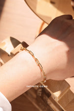 Round lab grown diamond half tennis paperclip bracelet by Infinite Gems, made to order in 18K white, yellow or rose gold