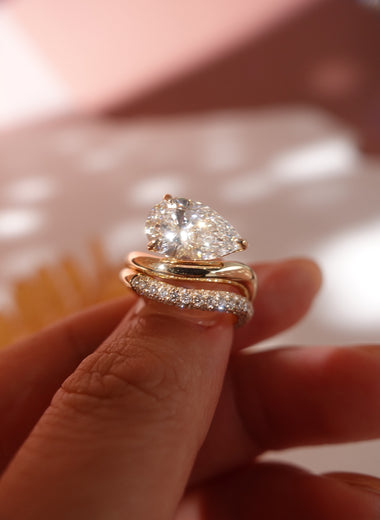 Pear Shape Lab Diamond Ring with Pavé Stacking Ring - Infinite Gems Limited