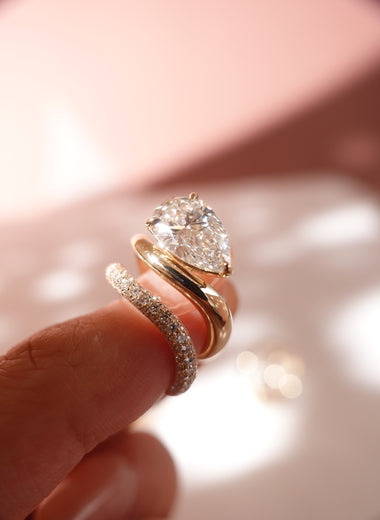Pear Shape Lab Diamond Ring with Pavé Stacking Ring - Infinite Gems Limited