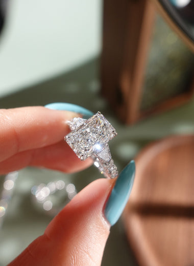 Radiant Shape Ring - Three Stone Full Pavé Setting - Infinite Gems Limited