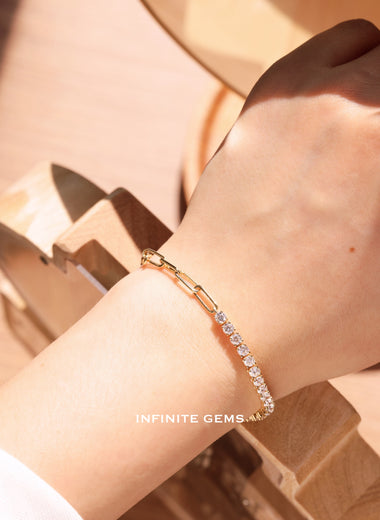 Infinite Gems half tennis paperclip bracelet - 24 round lab grown diamonds, 0.1ct each, four-prong set in 18K gold
