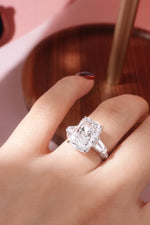 Radiant Shape Lab Diamond Ring - Tapered Baguette 3 Stone with Pavé Band