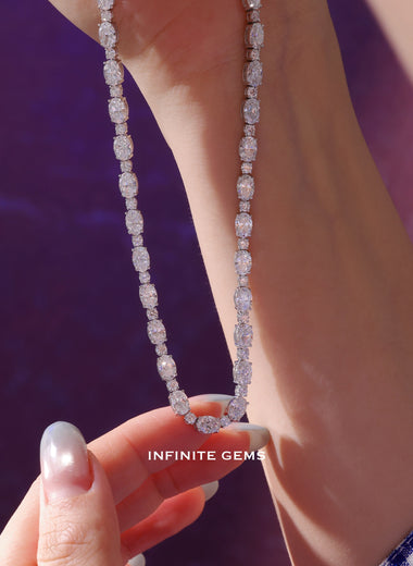 Oval and Round Lab Diamond Tennis Necklace