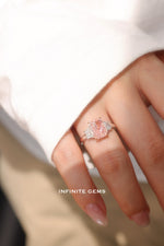 Radiant Cut Fancy Vivid Pink Ring - Brilliant Trapezoid 3 Stone Setting
