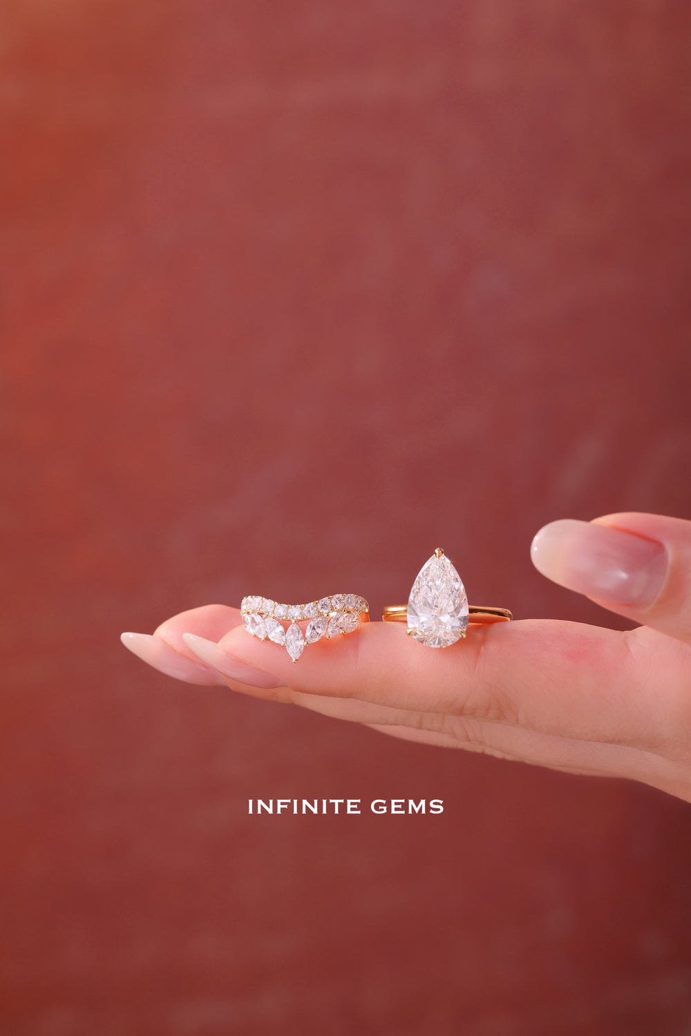 Marquise and round lab grown diamond chevron wedding band in pavé setting — Infinite Gems Limited