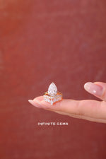 Marquise and round lab grown diamond chevron wedding band in 18K gold, pavé setting