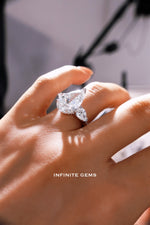 Pear lab grown diamond trilogy ring with pear-shaped side diamonds — Infinite Gems