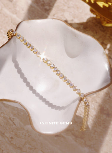 Round Lab Diamond Tennis Bracelet - Bezel Setting - Infinite Gems Limited