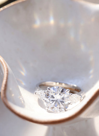 Round Shape Ring - Pear Side Stone 3 Stone Setting - Infinite Gems Limited