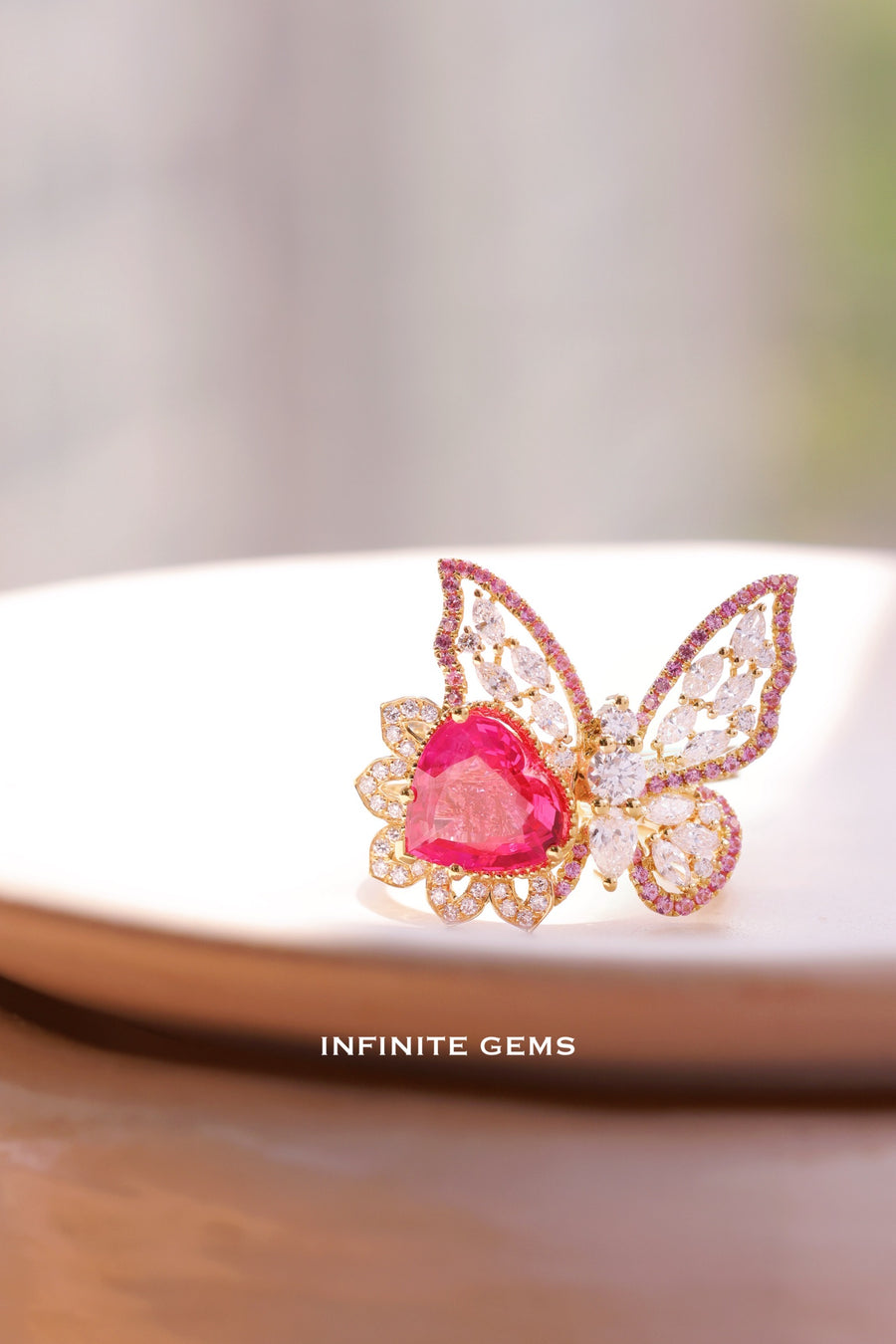 vivid pink butterfly ring