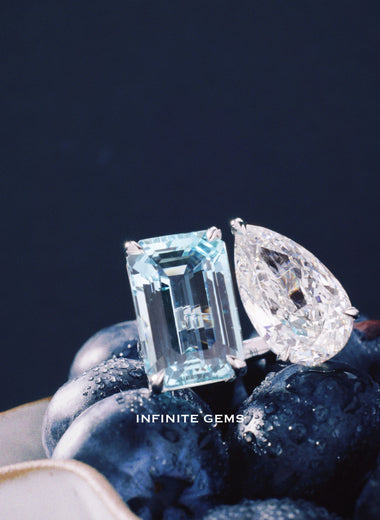 Aquamarine & Lab Diamond Toi et Moi Ring