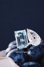 Aquamarine & Lab Diamond Toi et Moi Ring