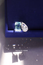 Aquamarine & Lab Diamond Toi et Moi Ring