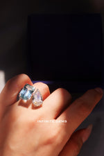 Aquamarine & Lab Diamond Toi et Moi Ring
