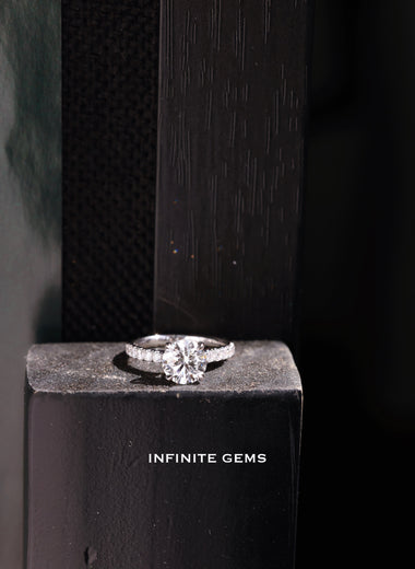 Round Lab Diamond Solitaire Ring - Pavé Setting - Infinite Gems Limited