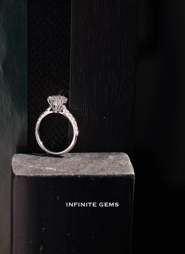 Round Lab Diamond Solitaire Ring - Pavé Setting - Infinite Gems Limited