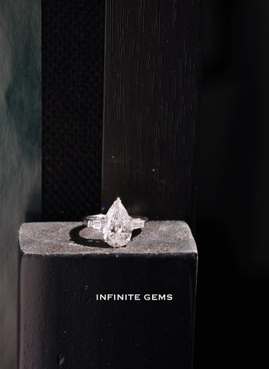 Pear Shape Ring - Tapered Baguette 3 Stone Setting - Infinite Gems Limited