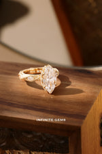 Marquise Cut Lab Diamond Ring - Hand-Engraved Vintage Setting