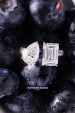 Pear & Emerald Cut Toi et Moi Ring - Two Stone Pavé Setting