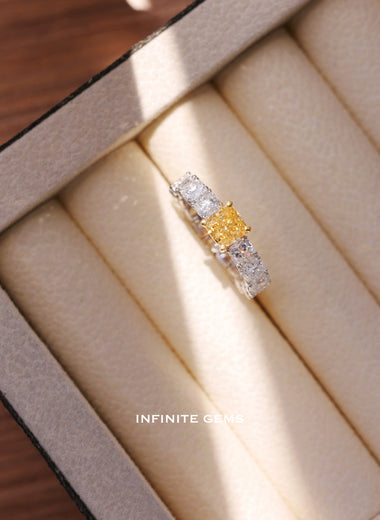 Fancy Colour Cushion Lab Diamond Full Eternity Ring - Infinite Gems Limited