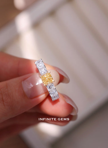 Fancy Colour Cushion Lab Diamond Full Eternity Ring - Infinite Gems Limited