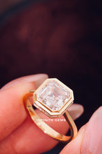 Asscher Cut Lab Diamond Solitaire Ring - Bezel Setting