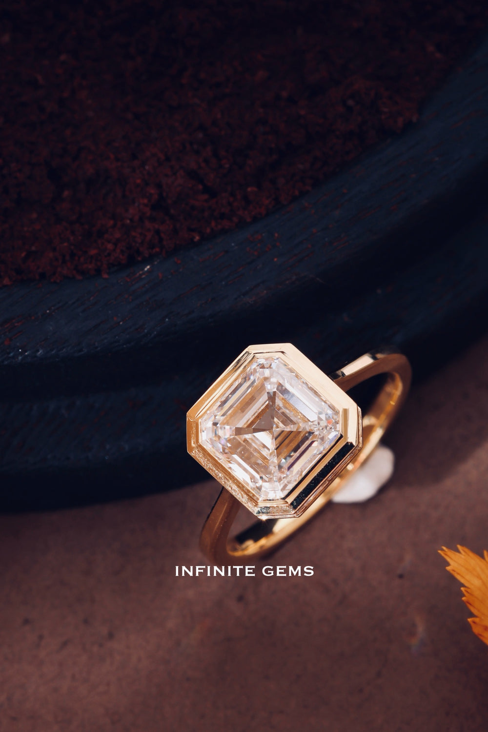 Asscher Cut Lab Diamond Solitaire Ring - Bezel Setting - Infinite Gems Limited