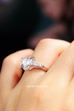 Heart Shape Ring - Tapered Baguette 3 Stone Setting