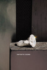 Oval Shape Ring - Pear Side Stone 3 Stone Setting