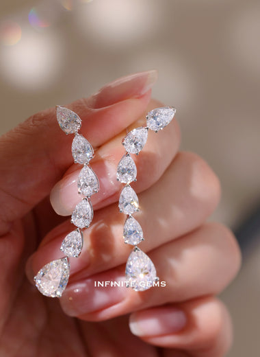 Pear Lab Diamond Graduated Earrings - Drop Setting - Infinite Gems Limited