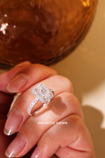 Emerald Shape Ring - Halo Pavé Setting